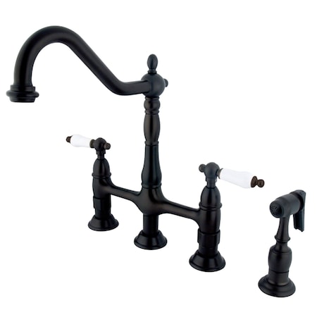 KS1275PLBS Heritage Bridge Kitchen Faucet W/ Brass Sprayer, Bronze